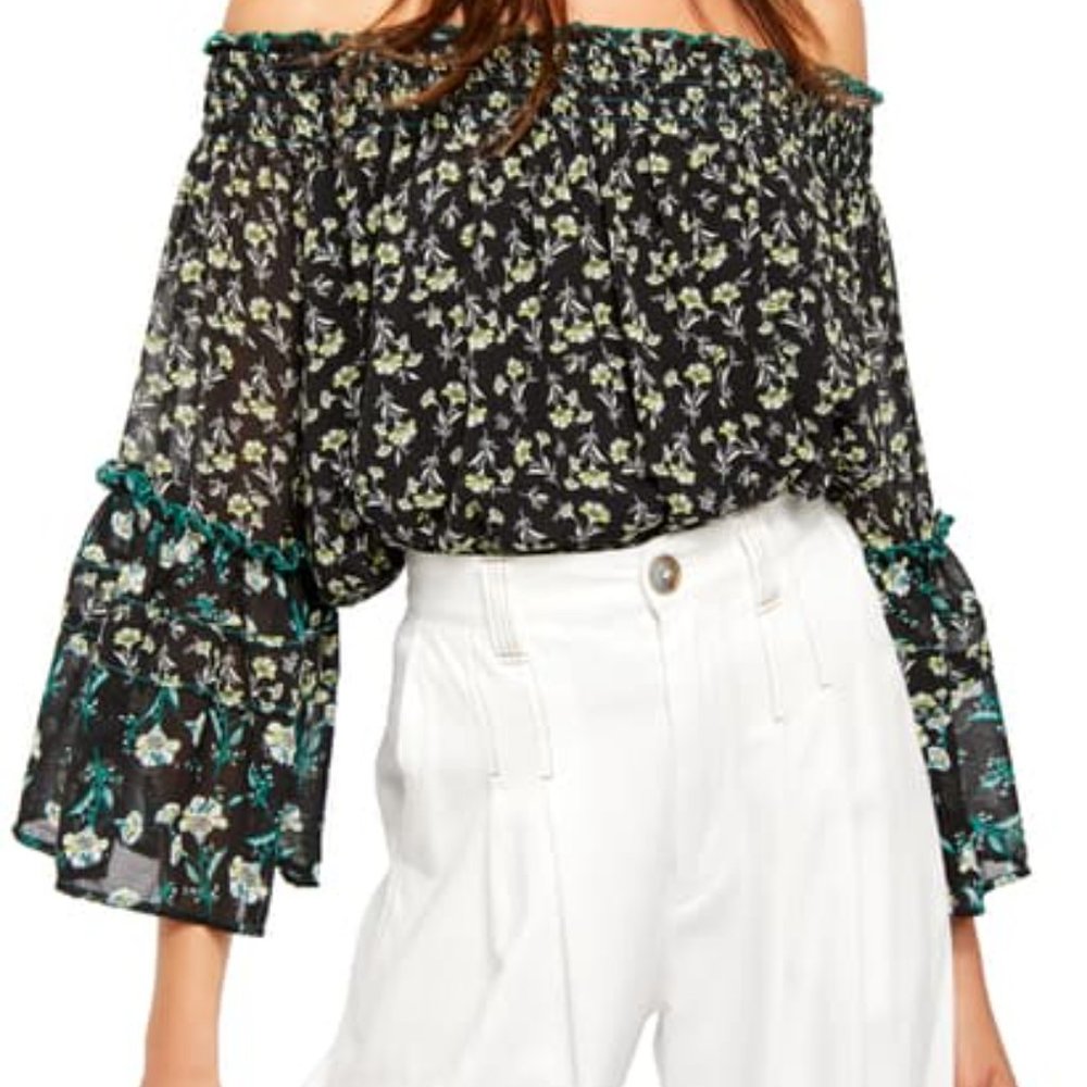 Free People black flower print off the shoulder